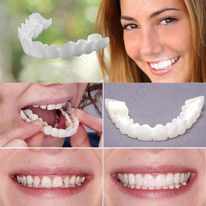 1 x Snap On False Teeth Lower Upper Dental Veneers Dentures Fake Tooth Cover Set gallery