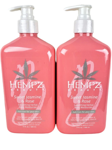 2 Hempz SWEET JASMINE & ROSE Collagen Herbal Body Moisturizer Lotion 17oz