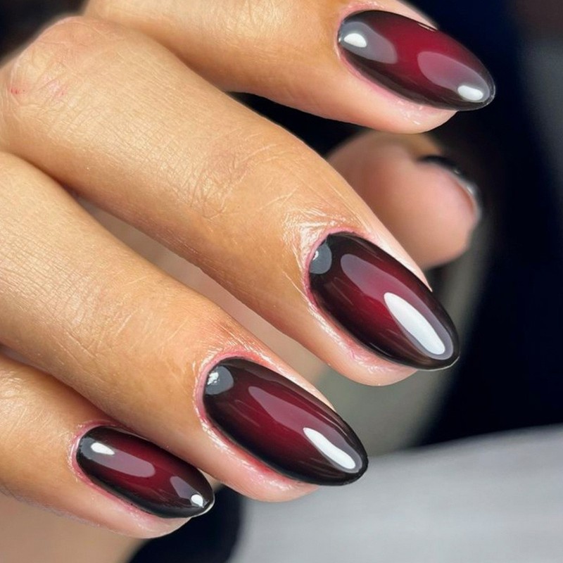 48pcs Press on Nails Burgundy Glossy Almond Fake Nails Elegant Daily Party Wear