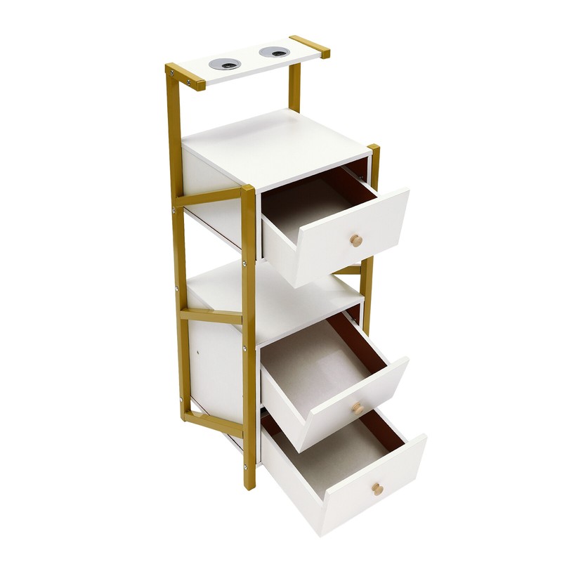 3 Drawer Beauty Salon Station White Golden Steel MDF Floor Standing 34*30*90cm gallery