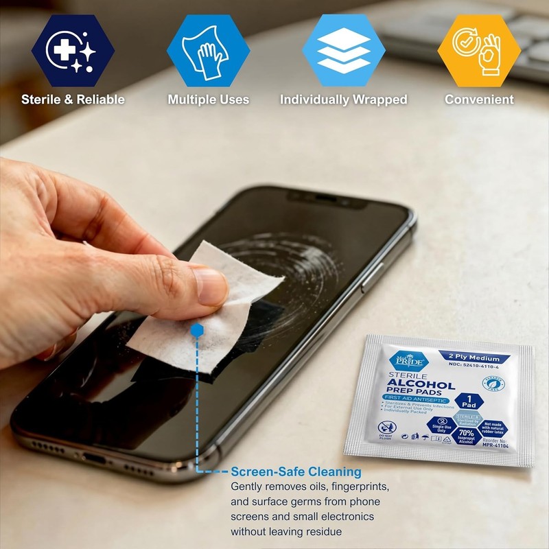 Med Pride Sterile Alcohol Prep Pads 200 Count 70% Isopropyl Antiseptic Wipes gallery