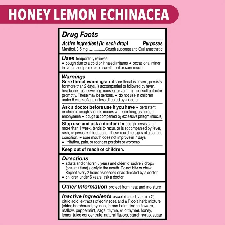 Ricola Honey Lemon Echinacea Cough Drops, Sore Throat Relief, 19 Count gallery