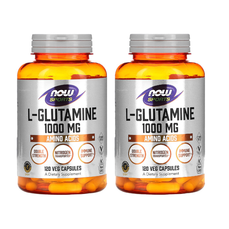 NOW Foods (2 PACKS) L-Glutamine, Double Strength, 1000 mg, Veg 120 Capsules