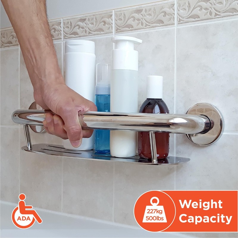 Plus 2-in-1 Shampoo Shelf and Decorative Grab Bar (16 Inch) ADA Compliant gallery