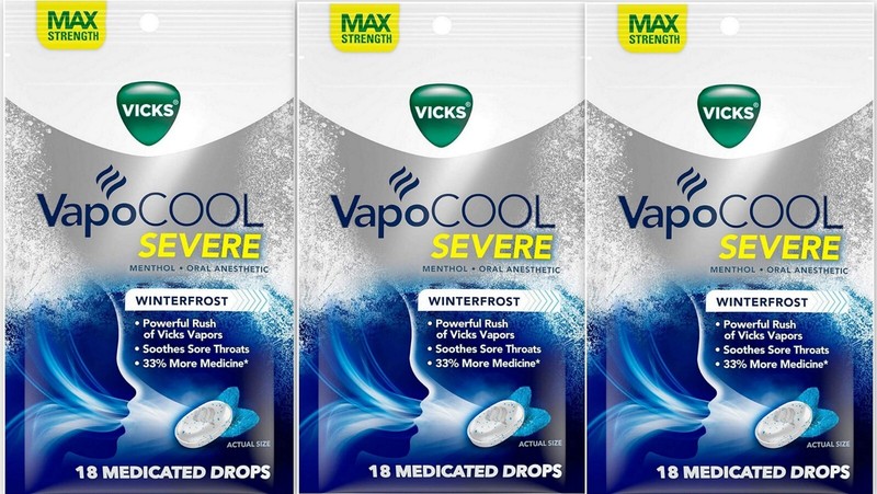 Vicks VAPOCOOL Severe Medicated Drops WINTERFROST 18ct ( 3 pack ) ^