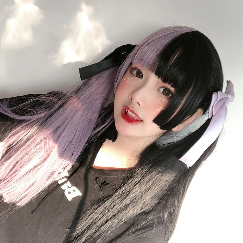 Long Wavy Ombre Black White Pink Heat Resistant Synthetic Lolita Wigs Halloween gallery