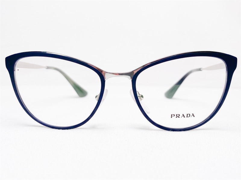 NEW Prada VPR55T U6R-1O1 Womens Eyeglasses Frames Blue/Silver Cats Eye 52/18~140