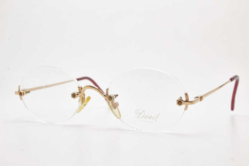 🤓 Vintage DESIL Glasses PANAMA 14K R.GOLD Frame Oval Rimless 90s👓Unisex gallery