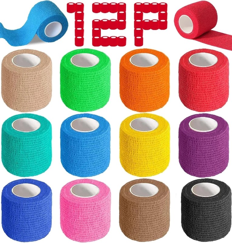 12Pc Self Adhesive Bandage Wrap 2″x5Yard Elastic Cohesive Vet Wrap Athletic Tape