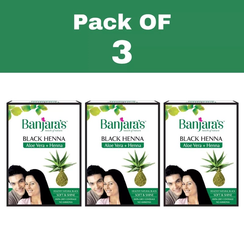 3 X Banjara’s Black Henna with Aloevera Hair Colour | Black – 50g