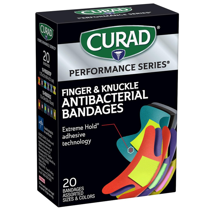 Curad Performance Series Fingertip and Knuckle Antibacterial Bandages, Extreme H gallery