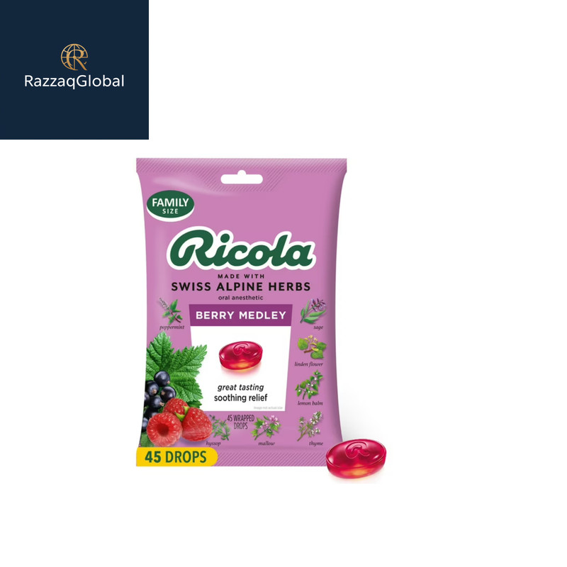 Ricola Berry Medley Throat Drops, Soothing Sore Throat Care, 45 Count