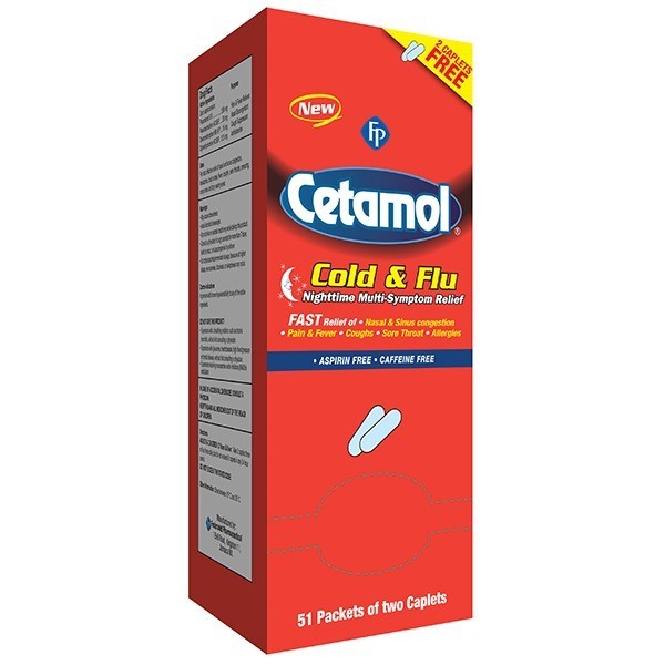 Cetamol Cold and Flu Nighttime Relief 50 Sachets Each – 100 Tablets