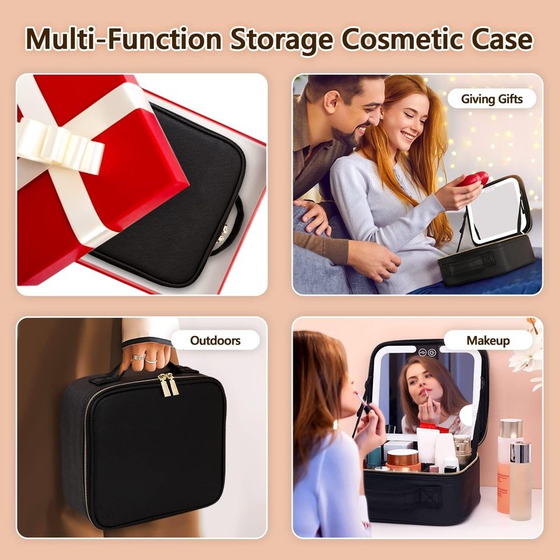 Travel Makeup Bag with LED Lighted Makeup Case with Mirror 3 Color Setting gallery