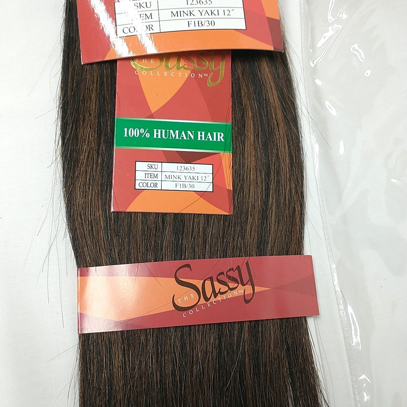 Sassy collection 100% Human Hair Extensions 12" Mink Yaki Dk Brown F1B/30 Color gallery