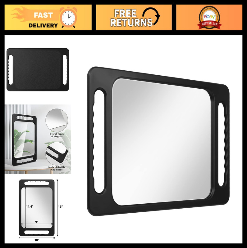 Large Rectangular Hand Mirror with Double Handle – Drop-Proof, Salon & Beauty Us