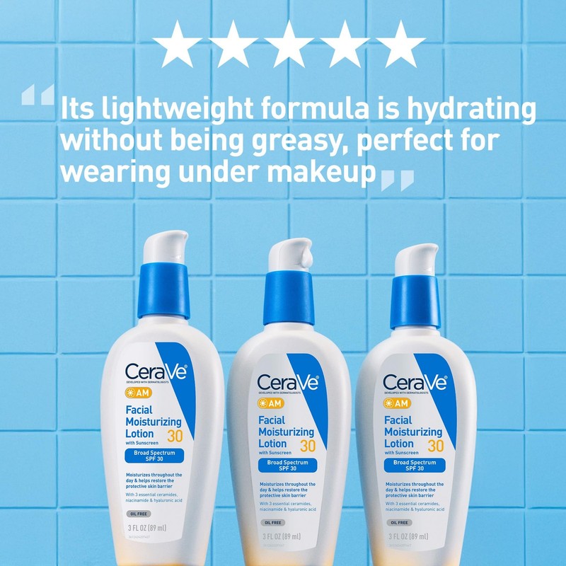 CeraVe AM Facial Moisturizing Lotion with SPF 30, 3 Fl Oz (Pack of 1), 30 gallery