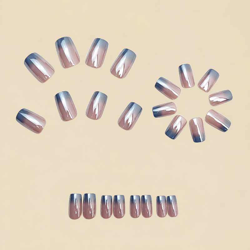 48pcs Long Coffin Nude Silver Chrome Metallic Gradient Glossy Press on Nails gallery