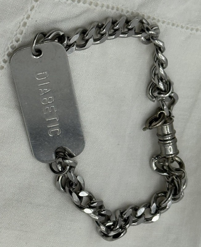Vintage Stainless Steel Medical Alert Diabetic Bracelet Easy Any Size Up To 9.5” gallery