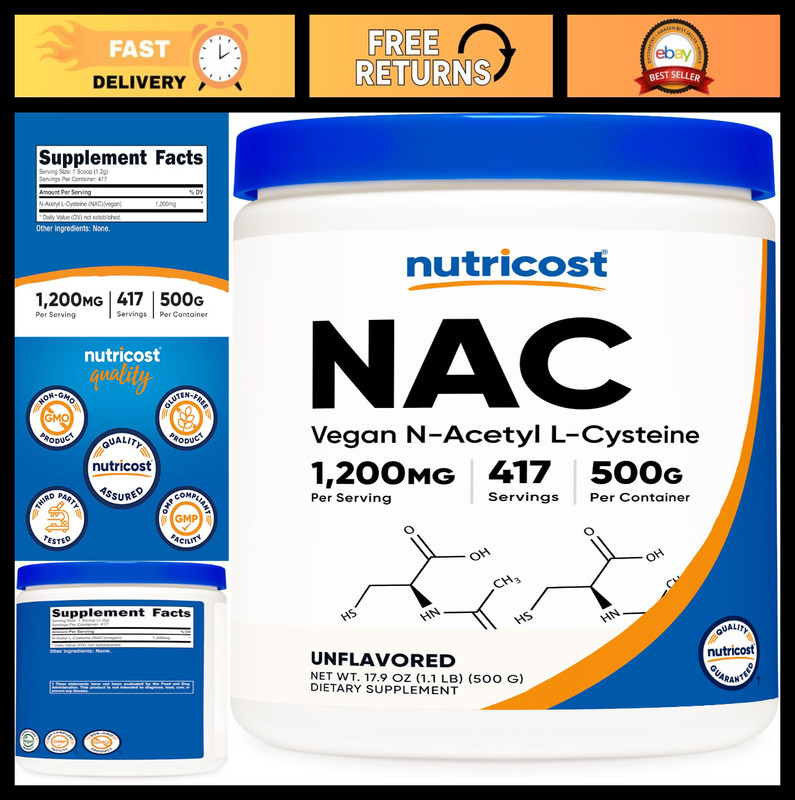N-Acetyl L-Cysteine Powder 500g – Vegan, Non-GMO, Gluten-Free Antioxidant Supple