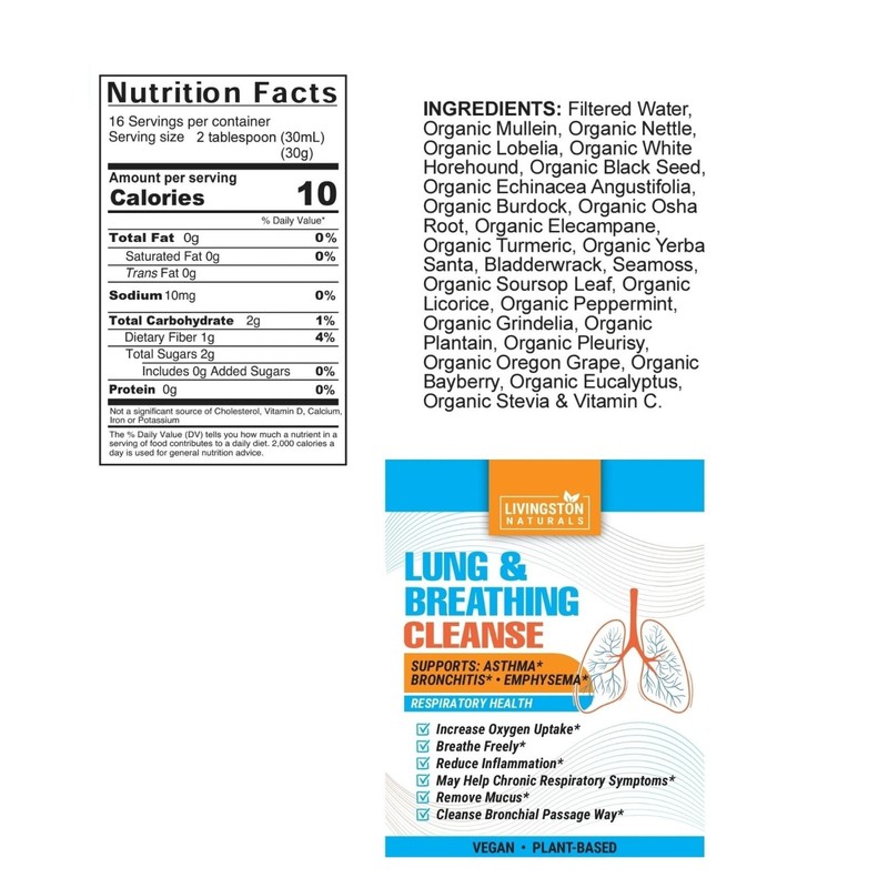 Lung & Breathing Cleanse, By Livingston Natural Herbal Labs, Plant-Based. 16 oz. gallery
