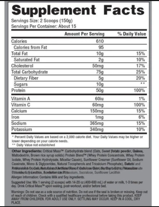 Hi Tech Pharmaceuticals Critical Mass Weight Gainer Vanilla 5 ibs gallery