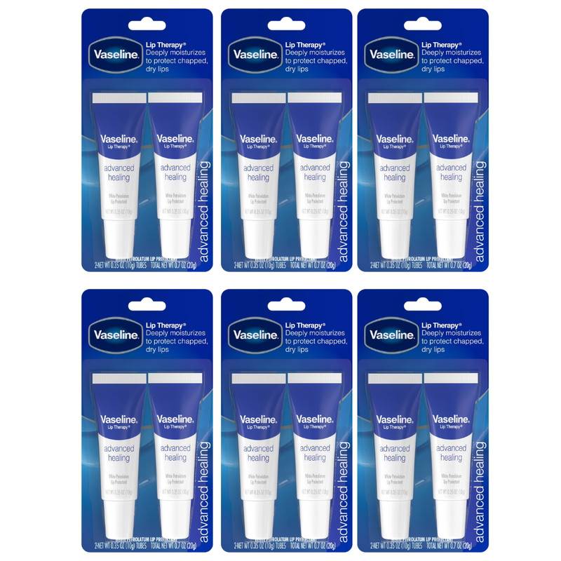 12 Vaseline Lip Therapy Advanced Healing Tube Balm .35 oz Each Tube 6 Pack