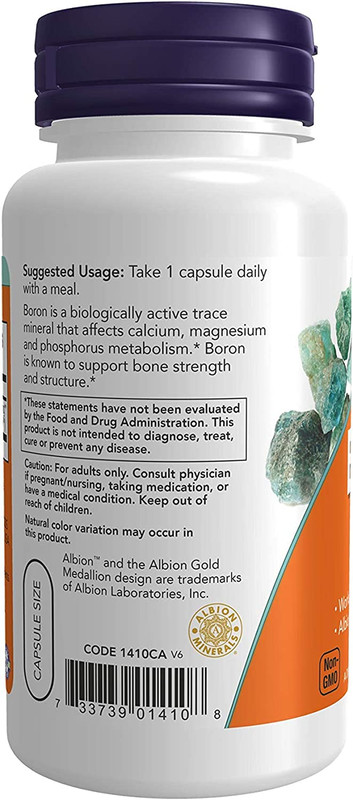 NOW Supplements, Boron 3 Mg (Bororganic Glycine), 100 Veg Capsules gallery