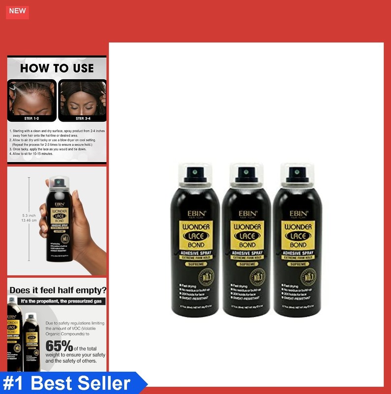 Lace Wig Adhesive Spray 3 Pack Extreme Firm Hold 2.7oz Fast Drying No Residue