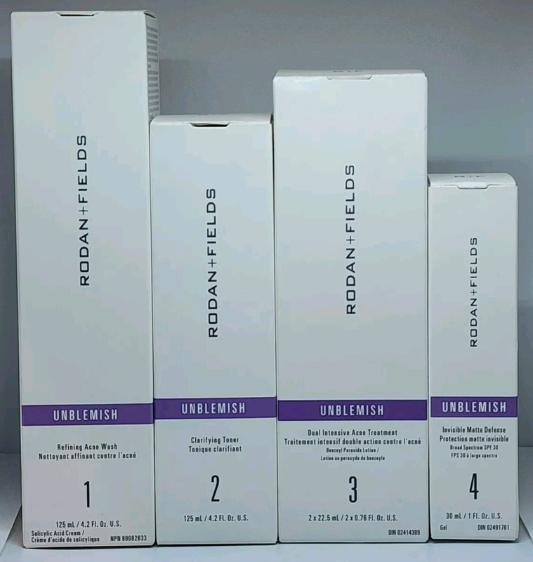 Rodan + Fields Unblemish Regimen For Acne Skin 4 Piece Set New in Box 02/2026