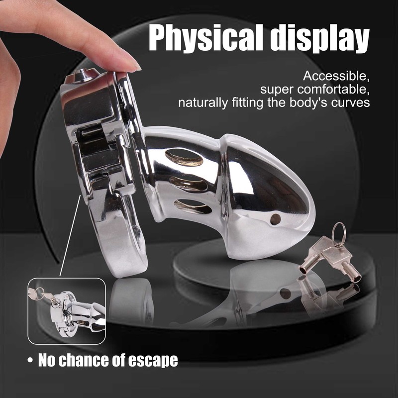 New Metal Chastity Cage Lockable Device Press Lock Penis Cage for Male Restraint gallery