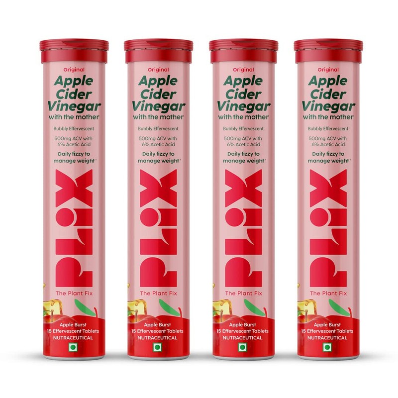 PLIX – THE PLANT FIX Apple Cider Vinegar 15 Effervescent Tablet Pack of 4