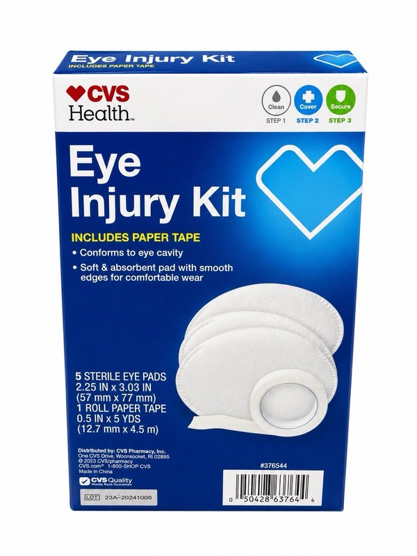 CVS Health Eye Injury Kit W/ 5 ct Sterile Pads & 1 Roll Paper Tape