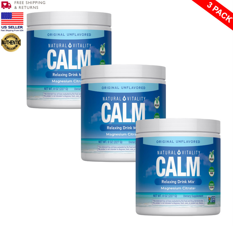 Natural Vitality Calm Magnesium Powder | 8oz Unflavored | 3-Pack | EXP 10/2027
