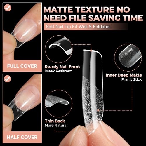 Nail Tips Short Square, Pre-buff Matte Gel Nails Tips Short C-Short Square gallery
