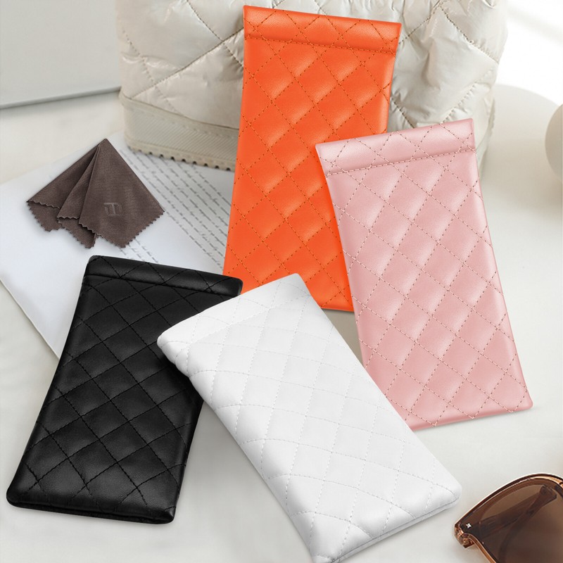 Eyeglasses Pouch with Cleaning Cloth, Portable Squeeze Top Vegan Leather Case gallery