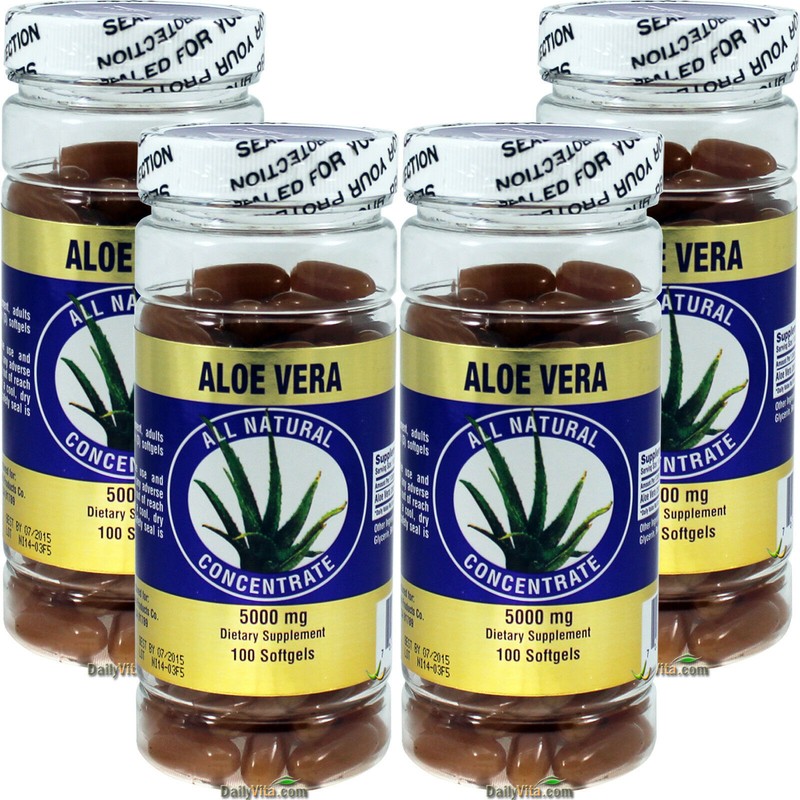 4 x Aloe Vera 5000 mg 100 Softgels All Natural Concentrate Gel