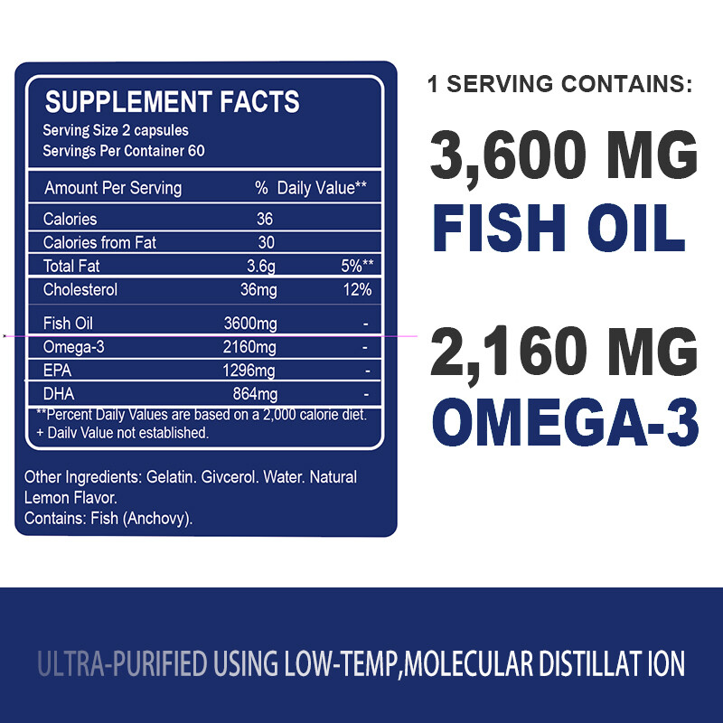 Omega 3 Fish Oil Capsules 3x Strength 3600mg EPA & DHA, Highest Potency Capsules gallery