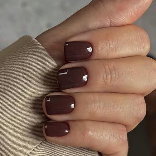 48 Pcs Fall Press on Nails Short Length, Press on Dark Brown square brown gallery