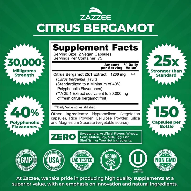 Zazzee Citrus Bergamot 1200mg 150 Vegan Capsules 5 Month Supply Non GMO USA gallery