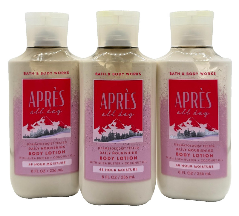 NEW Bath & Body Works Lot of 3 Bottles Apres All Day Body Lotion Cream 8 oz