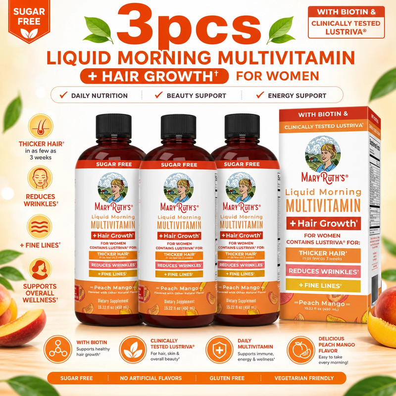 Mary Ruth’s Multivitamin + Hair Growth | 3 Pack | Peach Mango 15.22 oz brand…