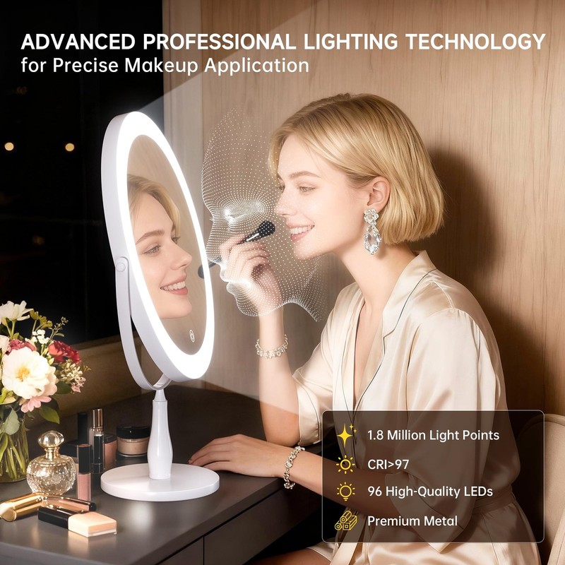 12x16.54 Inch Lighted Makeup Mirror 1X/5X Magnify 96 LED 3 Color Swivel White gallery