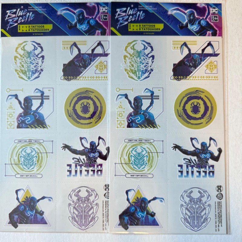 BLUE BEETLE DC Temporary Tattoos Birthday Party Loot 8 Ct = 16 Total Amscan