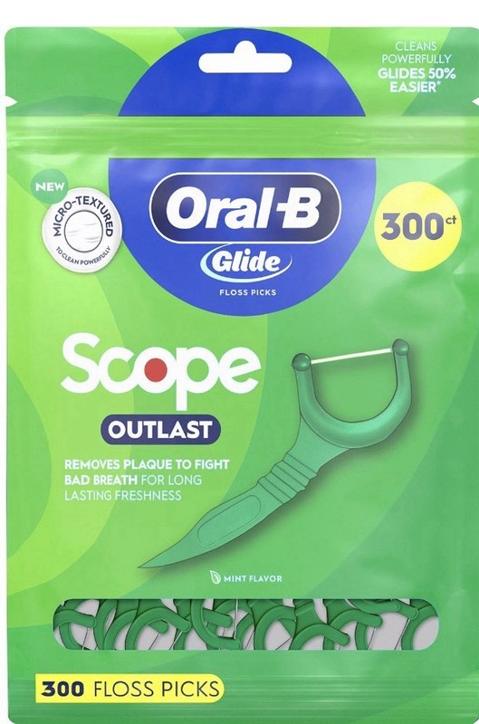 Oral-B Glide Scope Outlast Dental Floss Picks, Mint, 300 ct