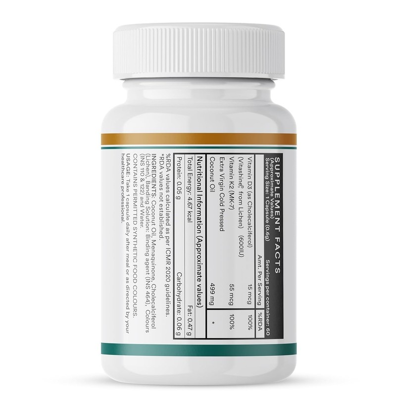 Plant Based Vitamin D3 K2 Supplement from Lichen Source with Coconut Oil 600 IU gallery