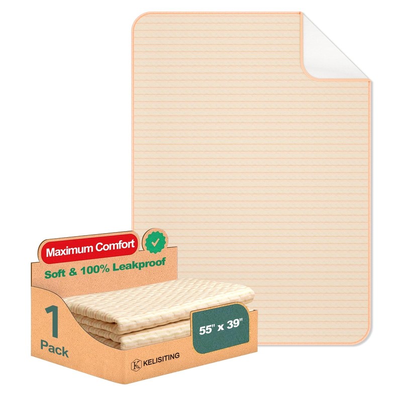 KELISITING Incontinence Bed Pads – 55″ x 39″ Washable Waterproof Underpads (P…