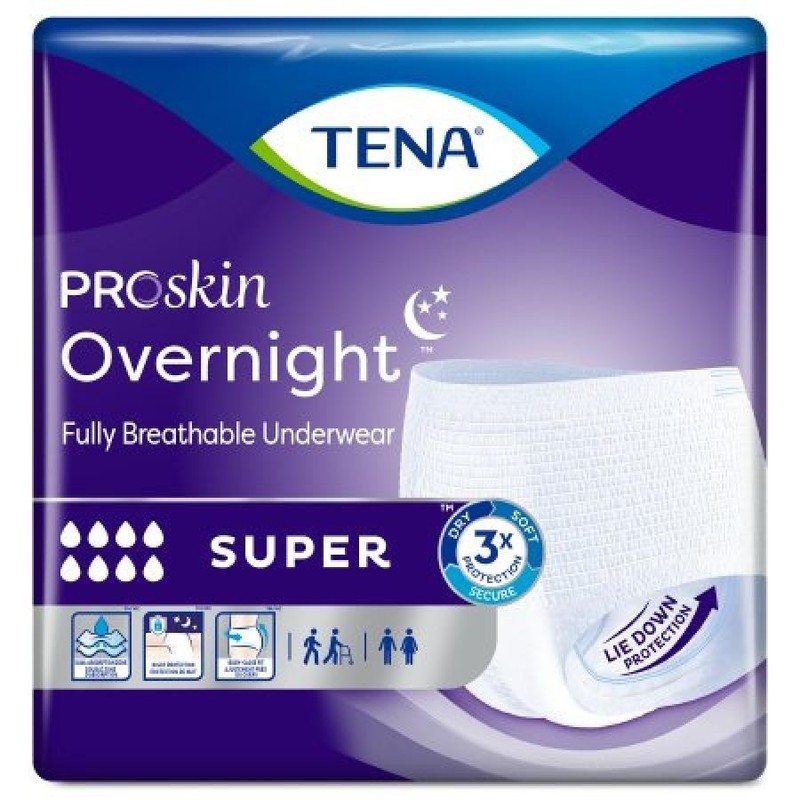 TENA ProSkin Night Super Underwear Adult XL 55-66″ Waist Unisex Heavy Absorb 12