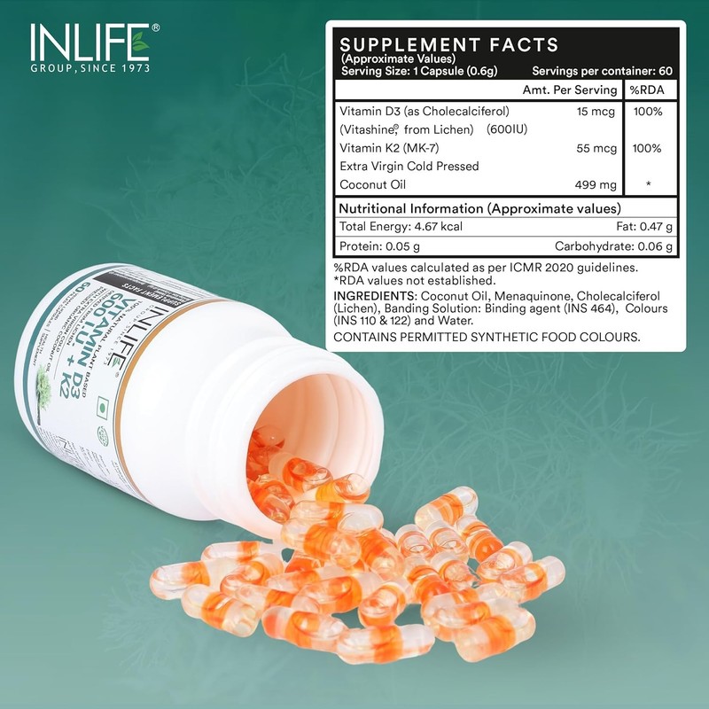 Plant Based Vitamin D3 K2 Supplement from Lichen Source with Coconut Oil 600 IU gallery
