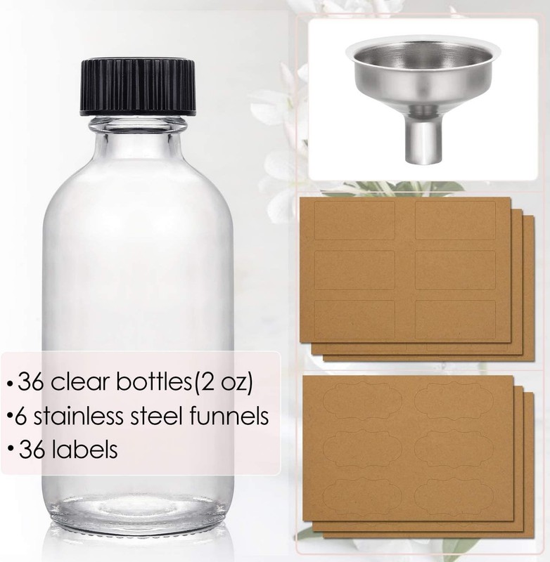 12/36 Pack 2 OZ Glass Shot Bottles with Caps, 120 ML Empty Wellness Juice Shot B gallery